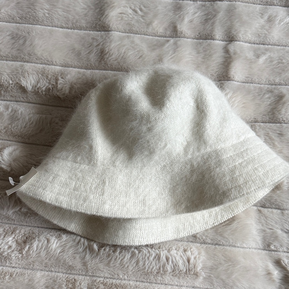 Angora wool white Bucket Hat. Ladies warm white winter hat .